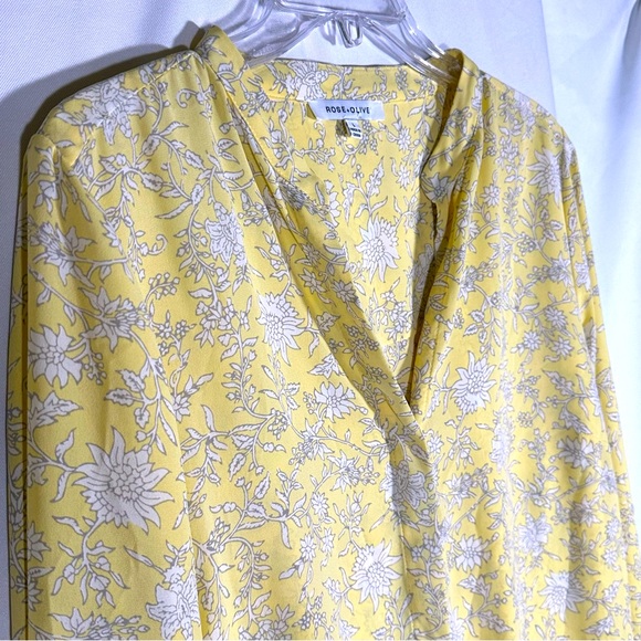 Rose and Olive Button Down Yellow and Gray Chintz Floral Blouse Womens Large - Picture 3 of 7